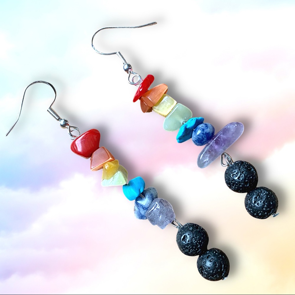 ⭐️ Hippie Chakra Lava Stone Dangle Aromatherapy Diffuser Earrings